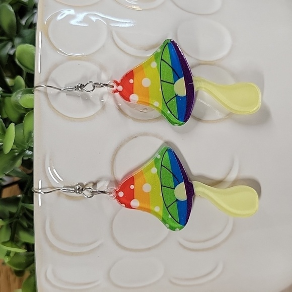 Rainbow Mushroom Drop Earrings - Picture 1 of 6